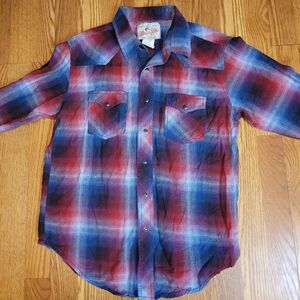 Wrangler Shirt Mens Medium Pearl Snap Western Plaid Rodeo Cowboy FAST SHIP